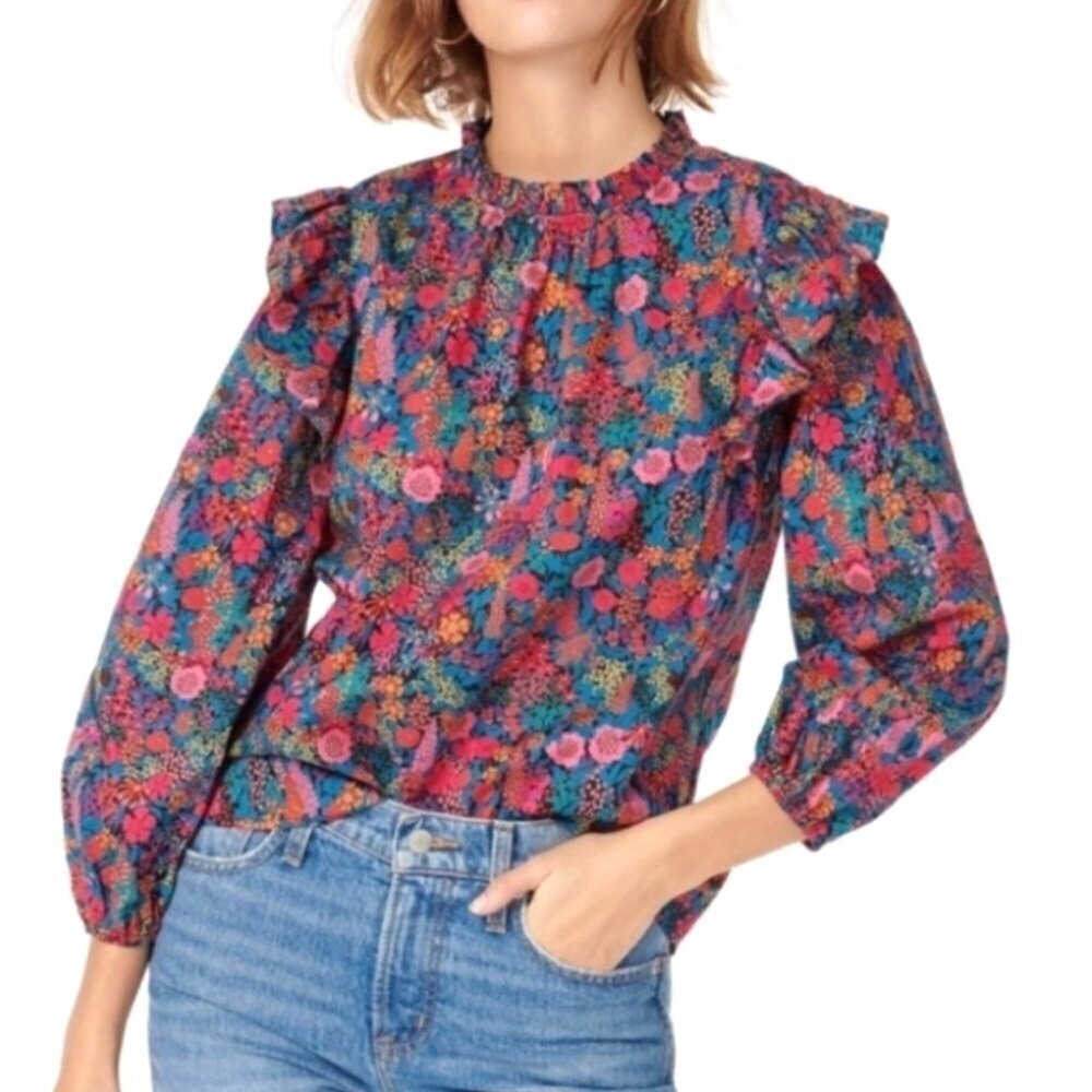 J. Crew X Liberty Ciara Floral Flutter Sleeve Cotton Top